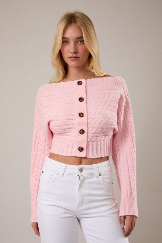 Off Shoulder Cardi-Pink