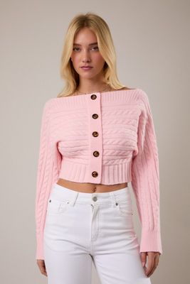 Off Shoulder Cardi-Pink