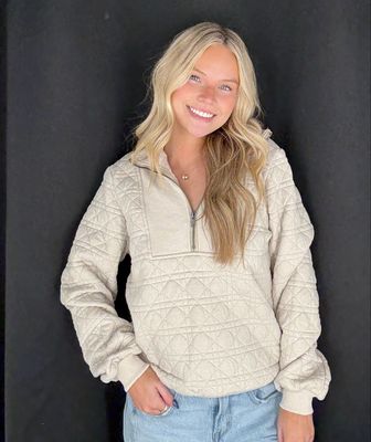 Quilted Half Zip-Cream