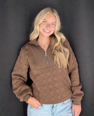 Quilted Half Zip-Mocha