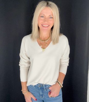 Kally V Neck Sweater-Beige