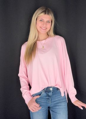 Mally Mesh Neck Sweater-Pink