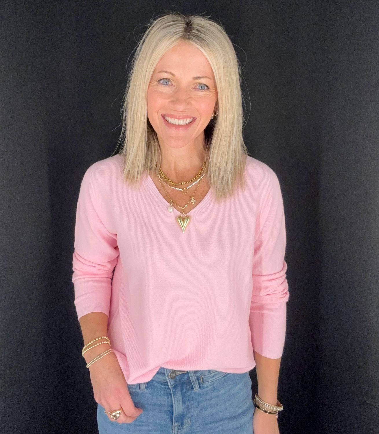 Kally V Neck Sweater-Pink