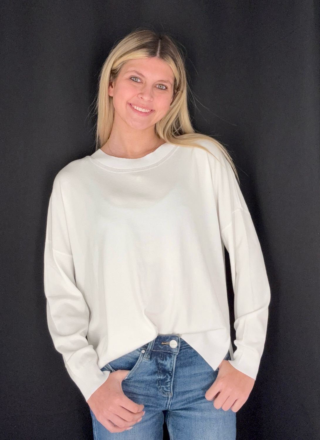 Mally Mesh Neck Sweater-Wht