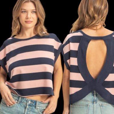 Our Time Stripe Tee-Pink