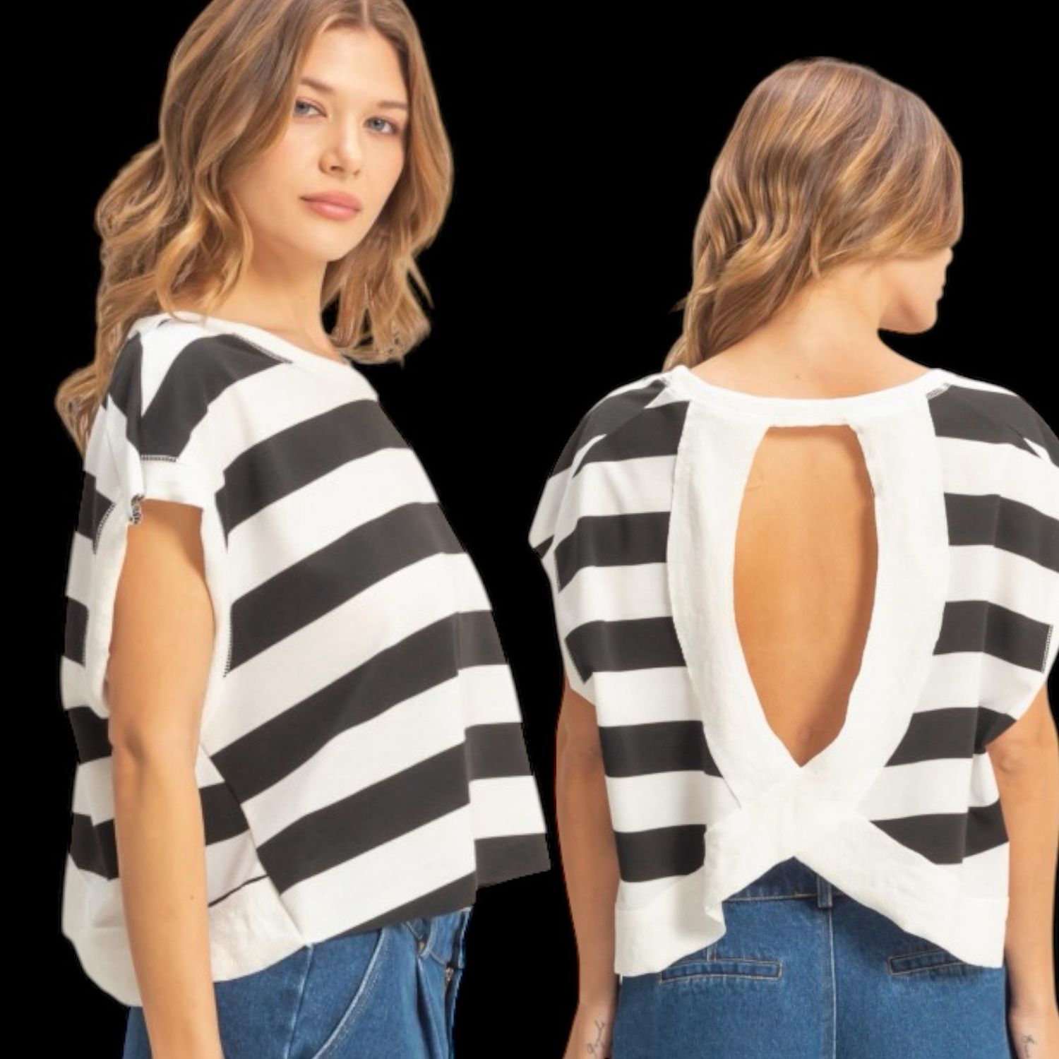 Our Time Stripe Tee-Blk