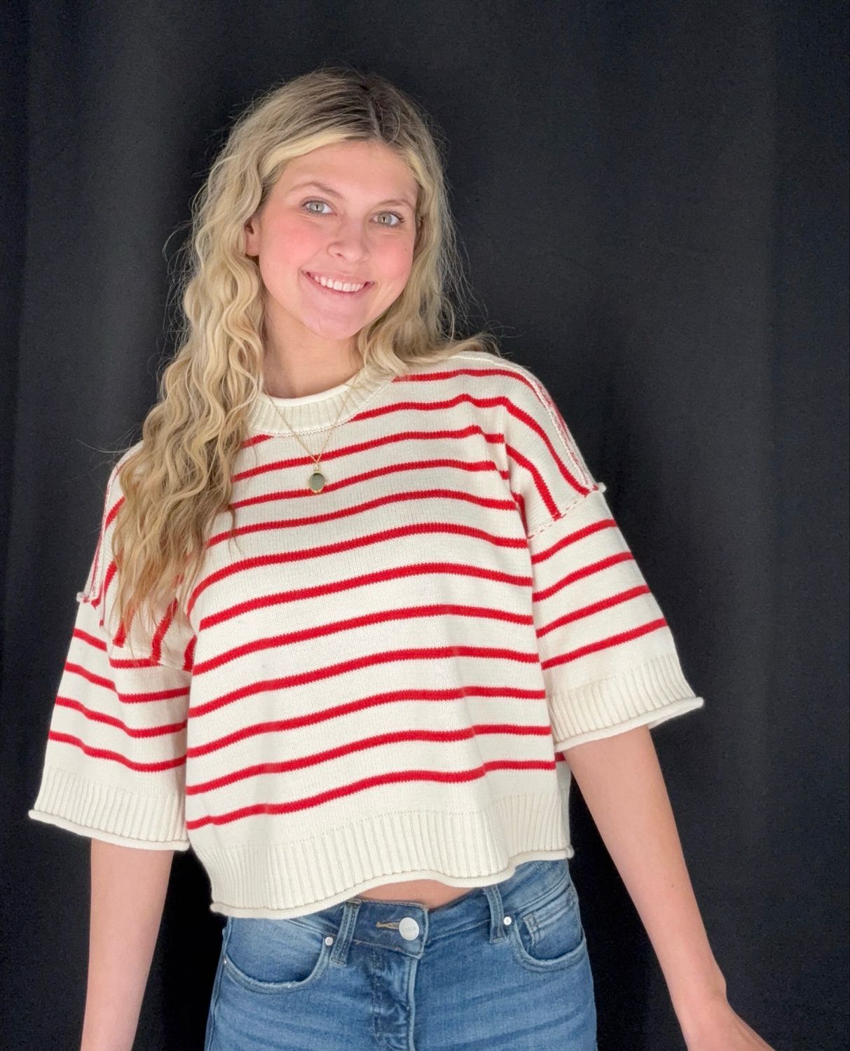 Julee Stripe Sweater-Red