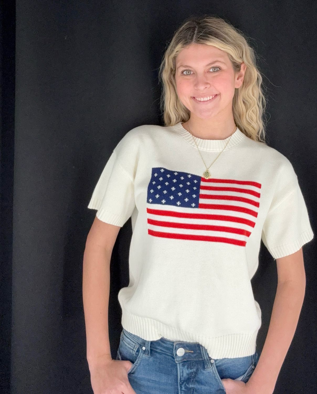 American Flag Sweater-Cream