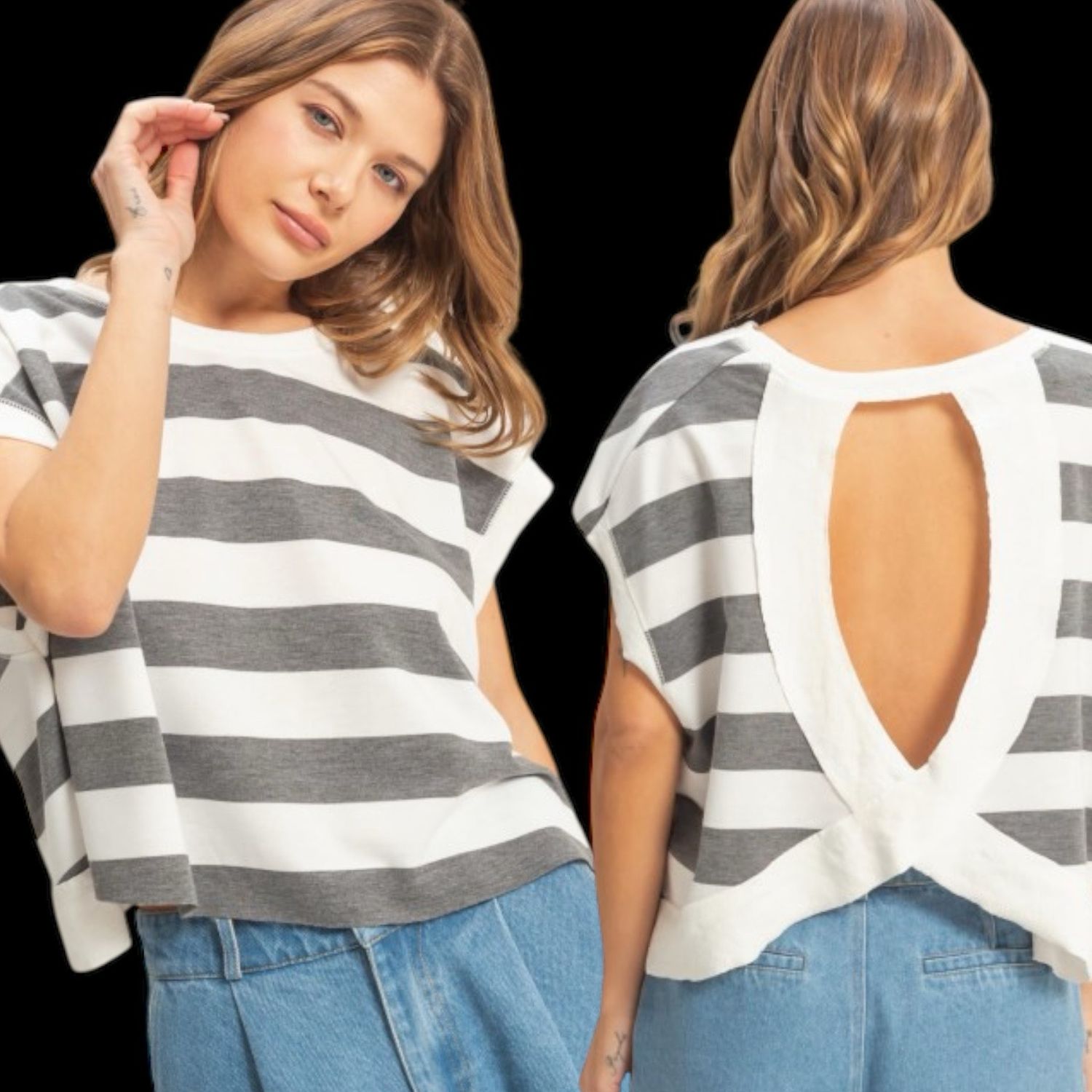 Our Time Stripe Tee-Grey