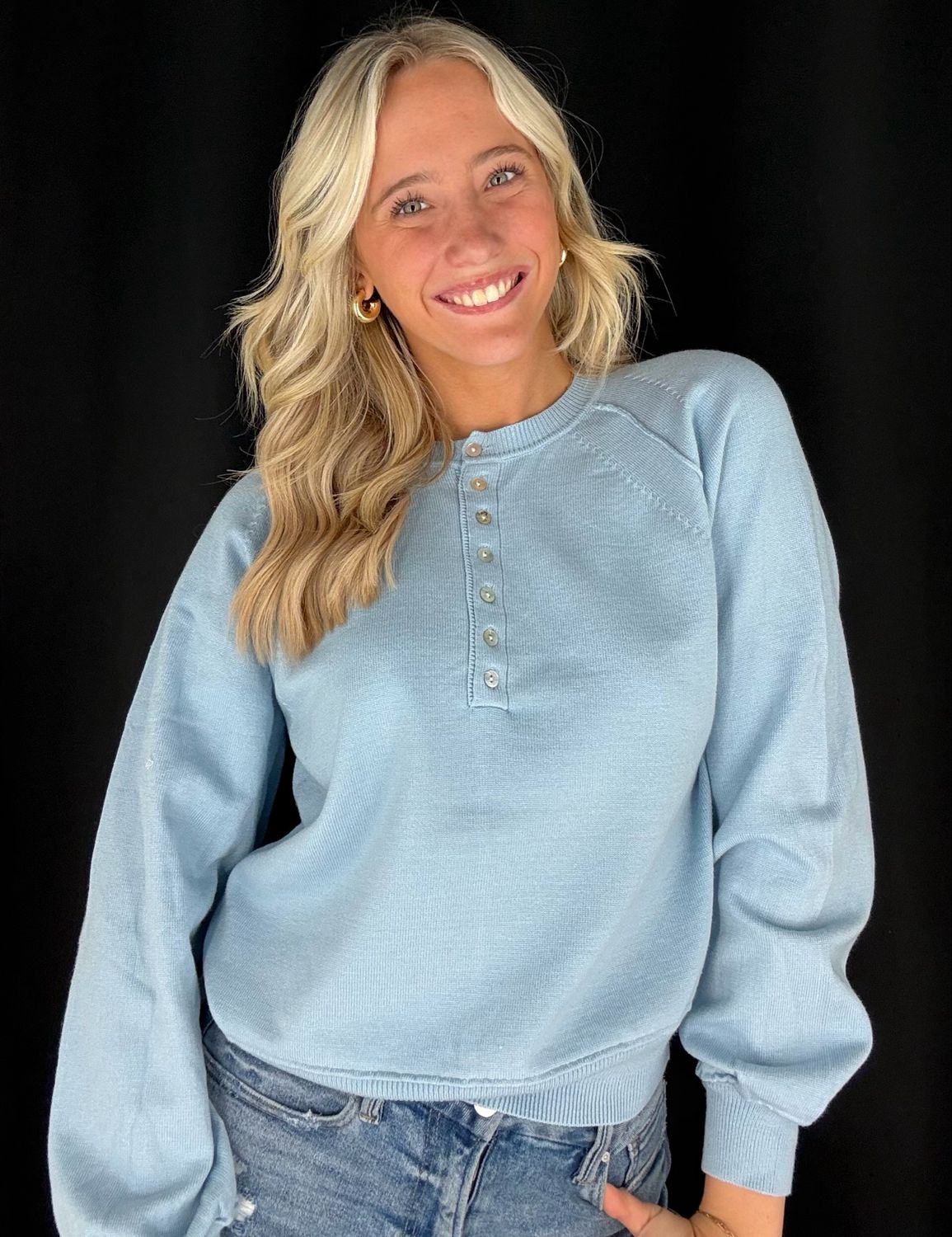 Kayla Henley Sweater-Lt Blue