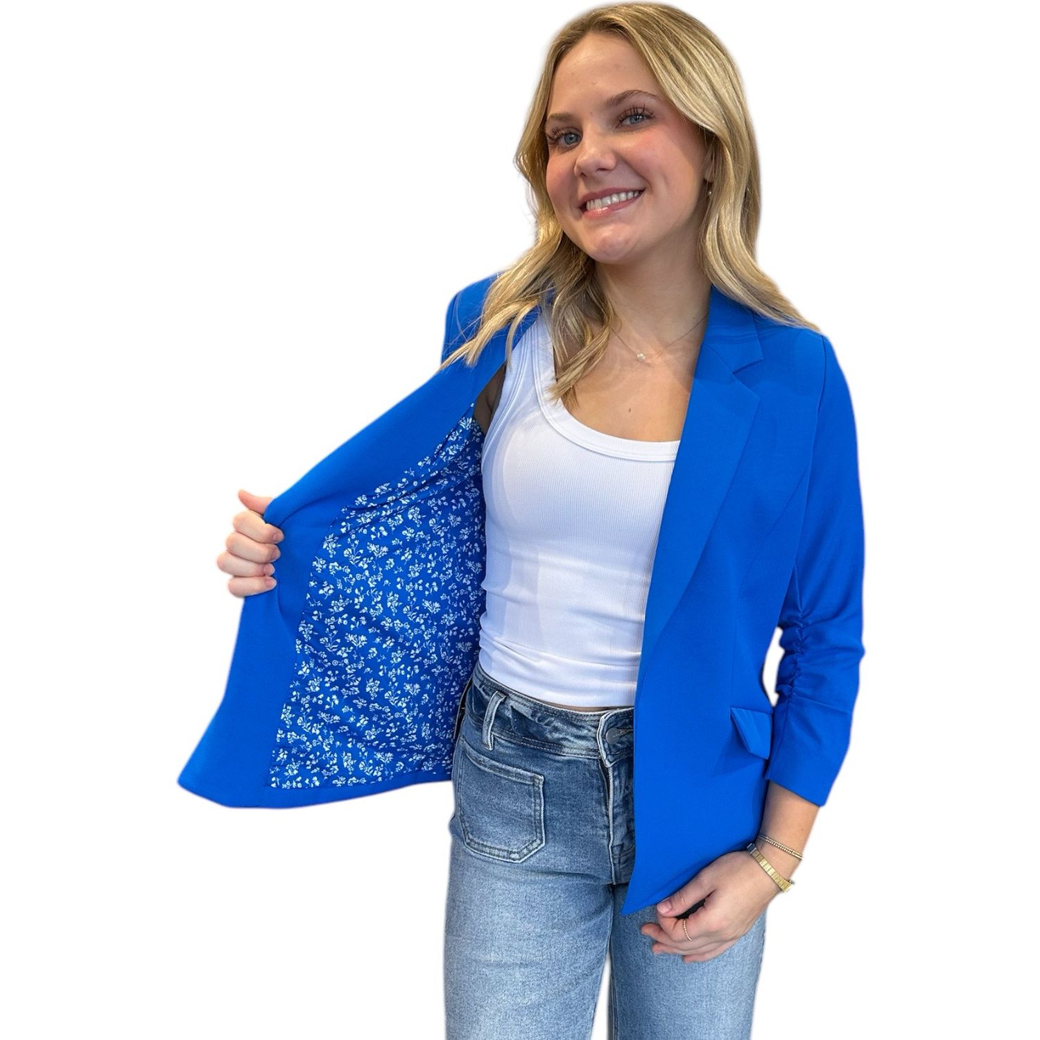 Electric Blue Rouched Blazer