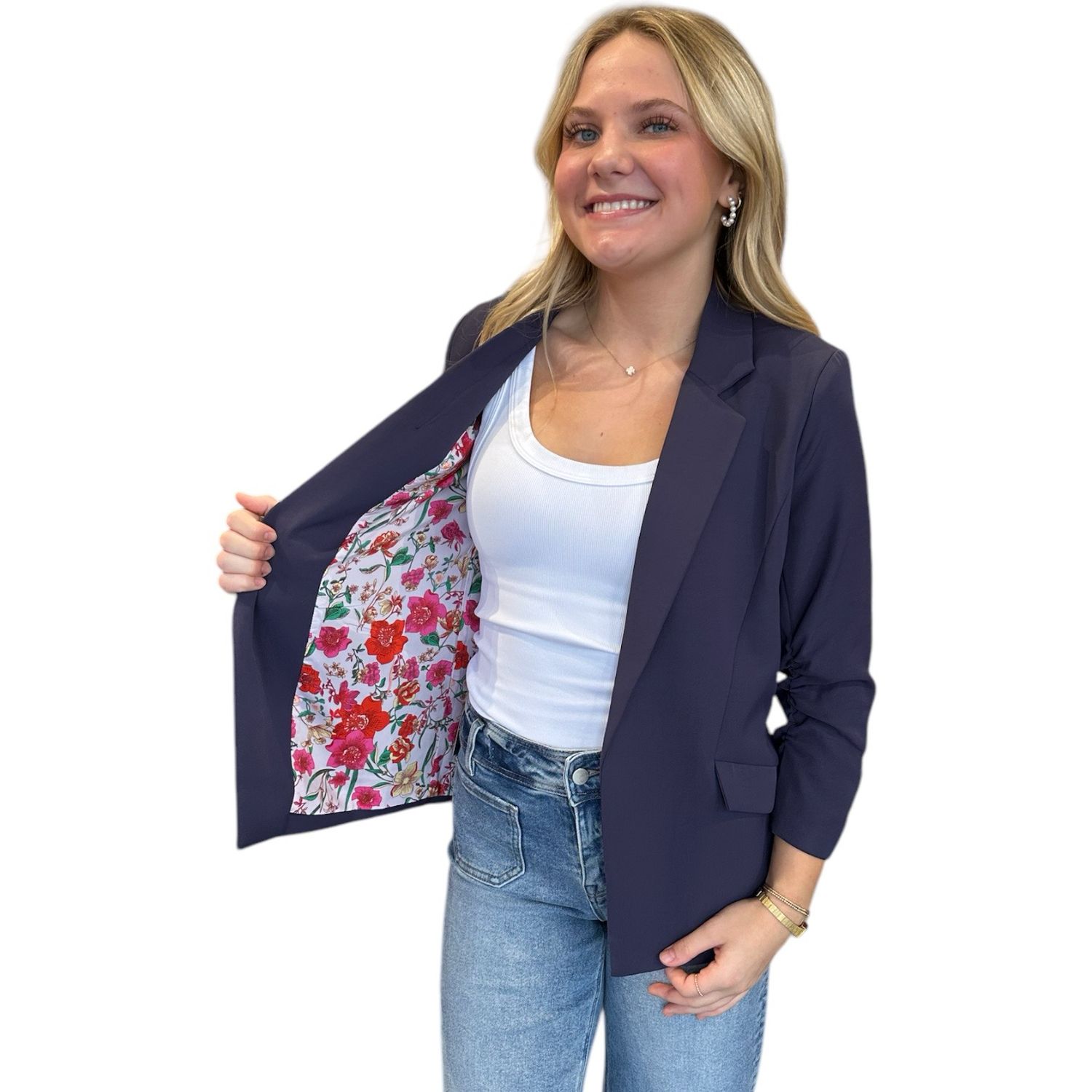 True Navy Rouched Blazer