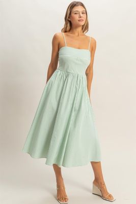 Laura Stripe Midi Dress-Green