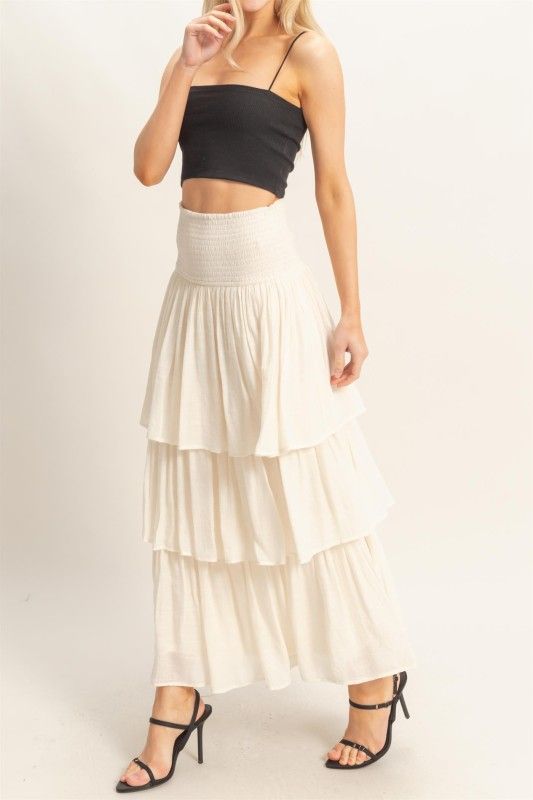 Breezy Ruffle Maxi Skirt-Cream