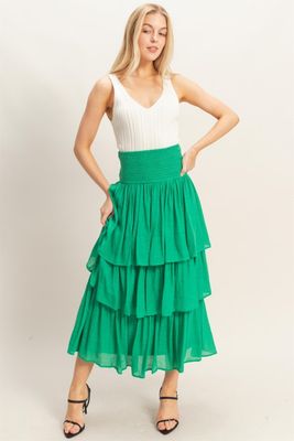 Breezy Ruffle Maxi Skirt-Green