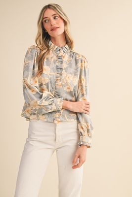 Grey Floral Silky Top