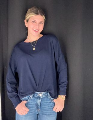 Mally Mesh Neck Sweater-Navy