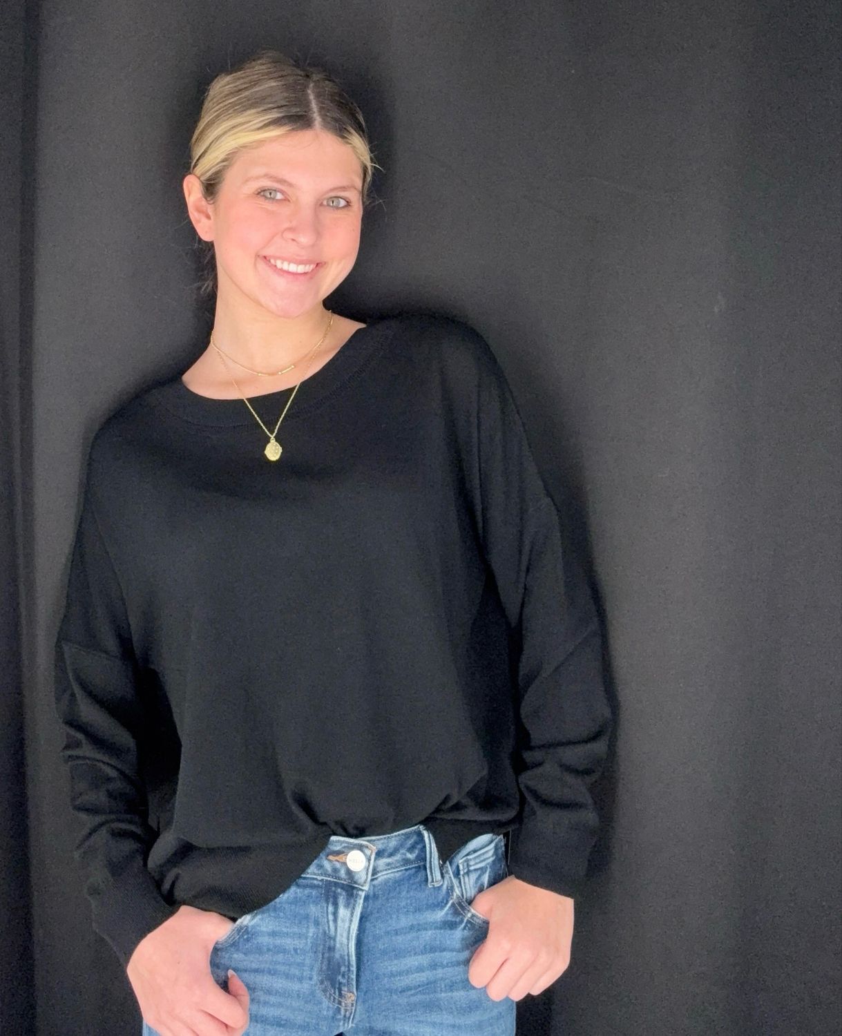 Mally Mesh Neck Sweater-Blk