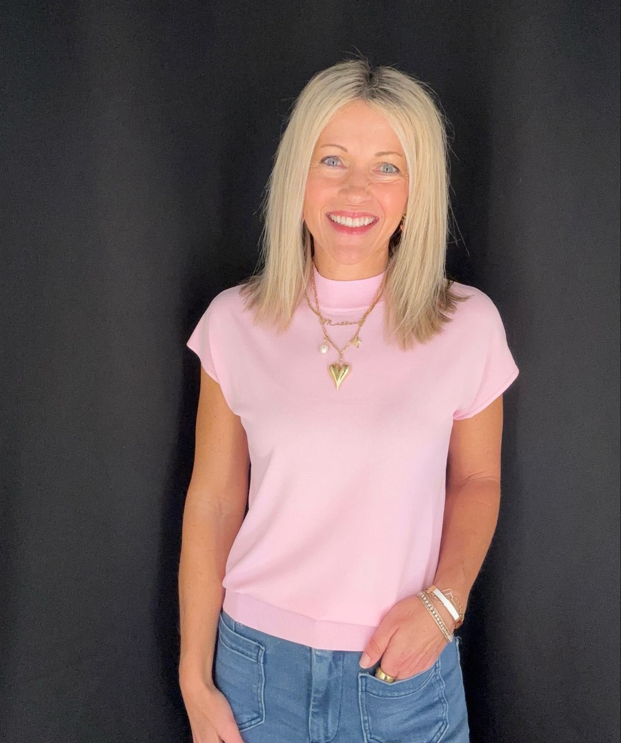 Tally Mock Neck-Pink