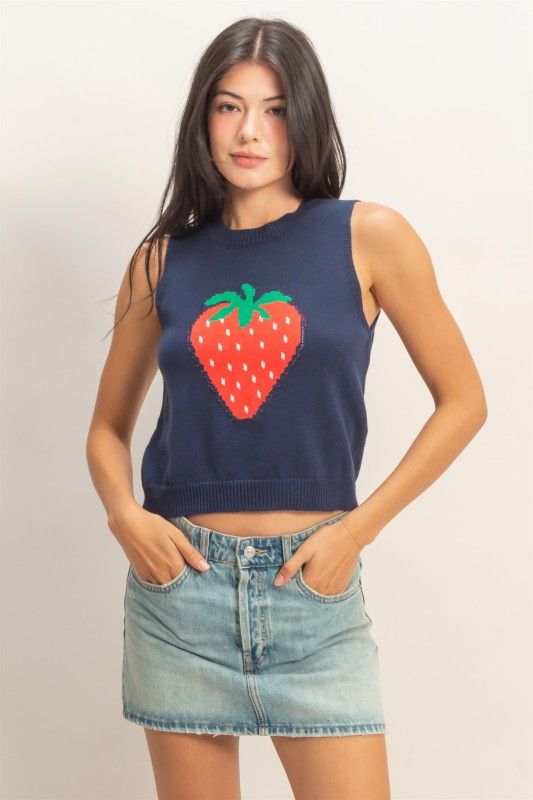Strawberry Sweater-Navy