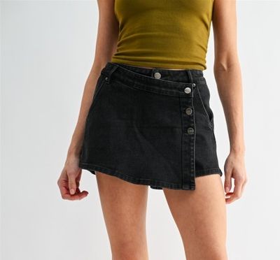 Black Denim Wrap Skort