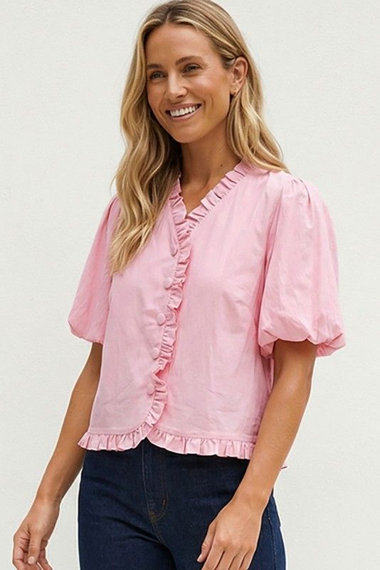 Heidi Ruffle Top-Pink