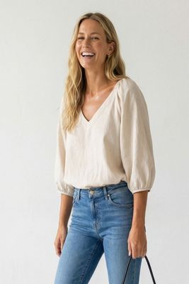 Airy V Neck Blouse-Tan