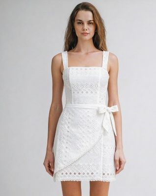 Katie Lace Wrap Dress-Wht
