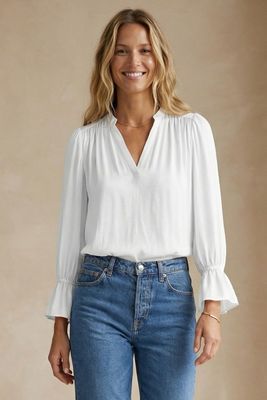 Silky Bell Sleeve Top-Wht