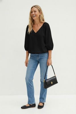 Airy V Neck Blouse-Blk