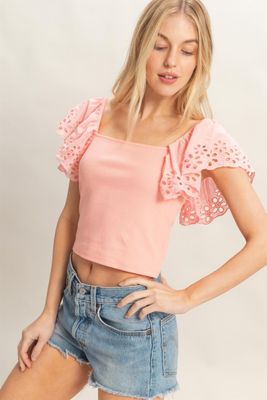 Elise Eyelet Top-Pink