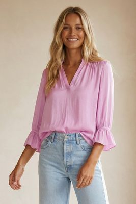 Silky Bell Sleeve Top-Lilac
