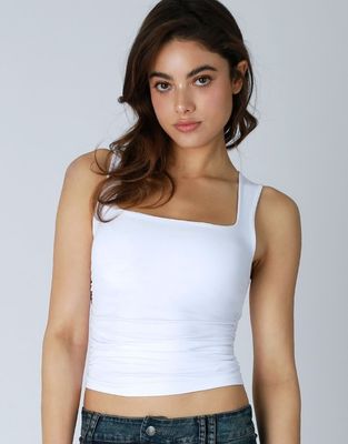 Shirred Side Tank-Wht