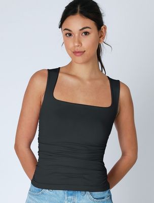 Shirred Side Tank-Blk