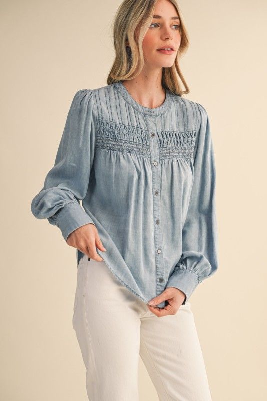 Chambray Pintuck Blouse