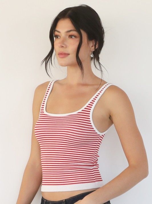 Kelsy Stripe Tank-Red