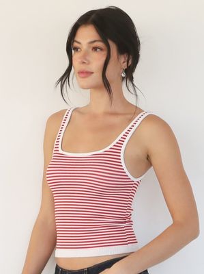 Kelsy Stripe Tank-Red