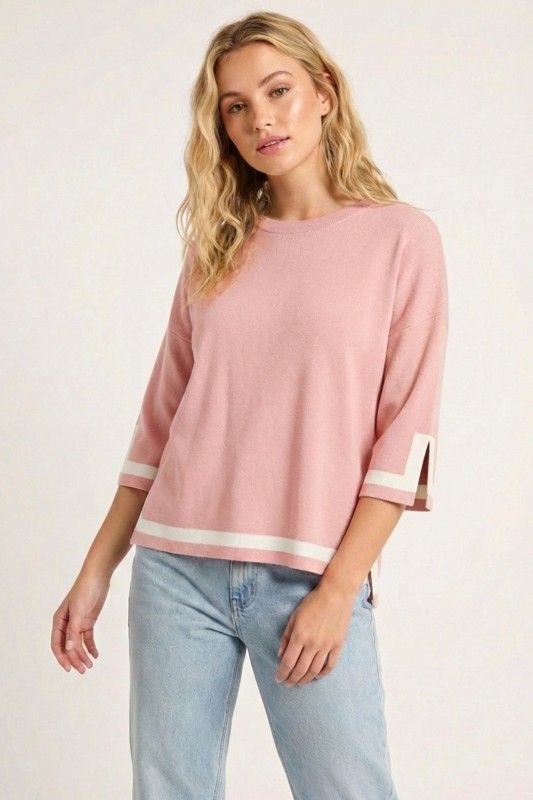 Leanne 3/4 Sleeve Sweater-Pink
