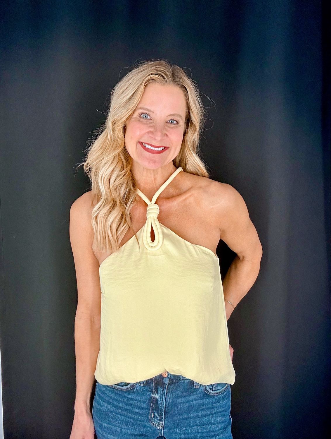 Corded Keyhole Halter Top-Yellow