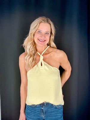 Corded Keyhole Halter Top-Yellow