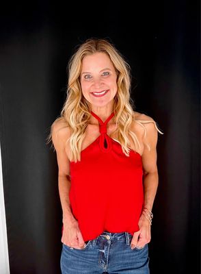 Corded Keyhole Halter Top-Crimson