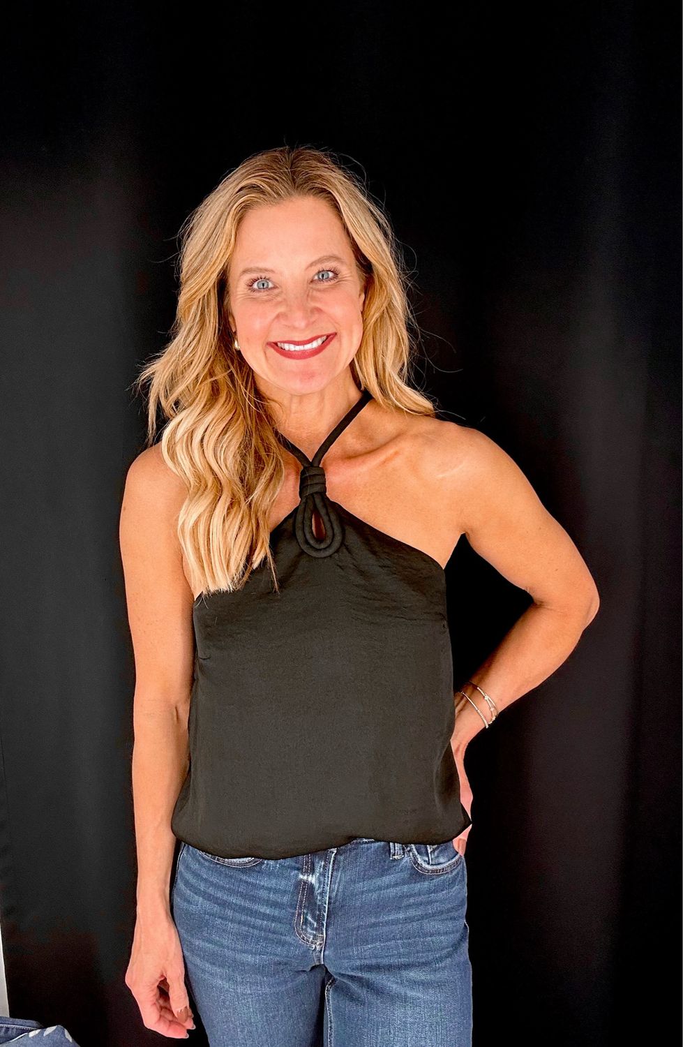 Corded Keyhole Halter Top-Black