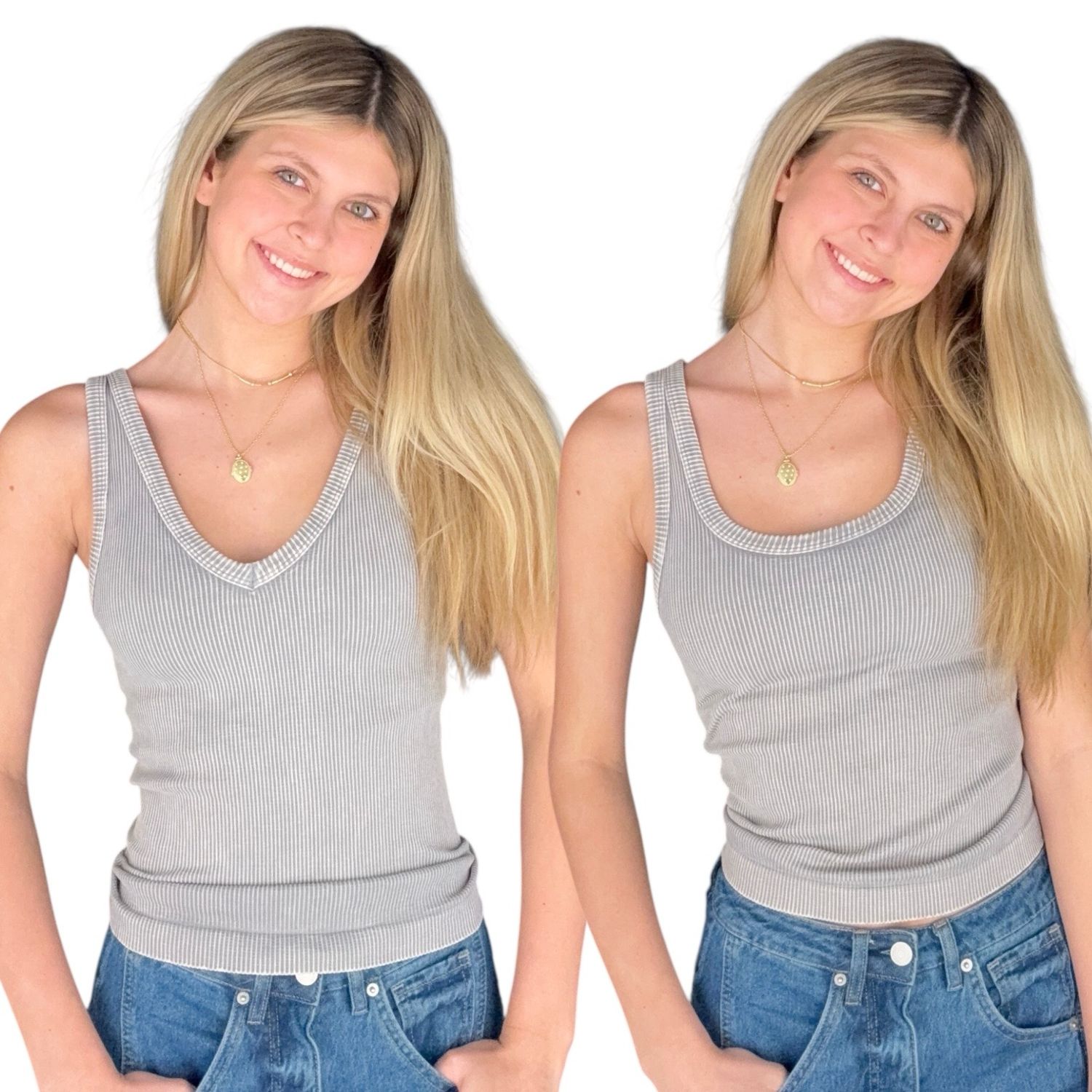 Two Way Vintage V Tank-Grey