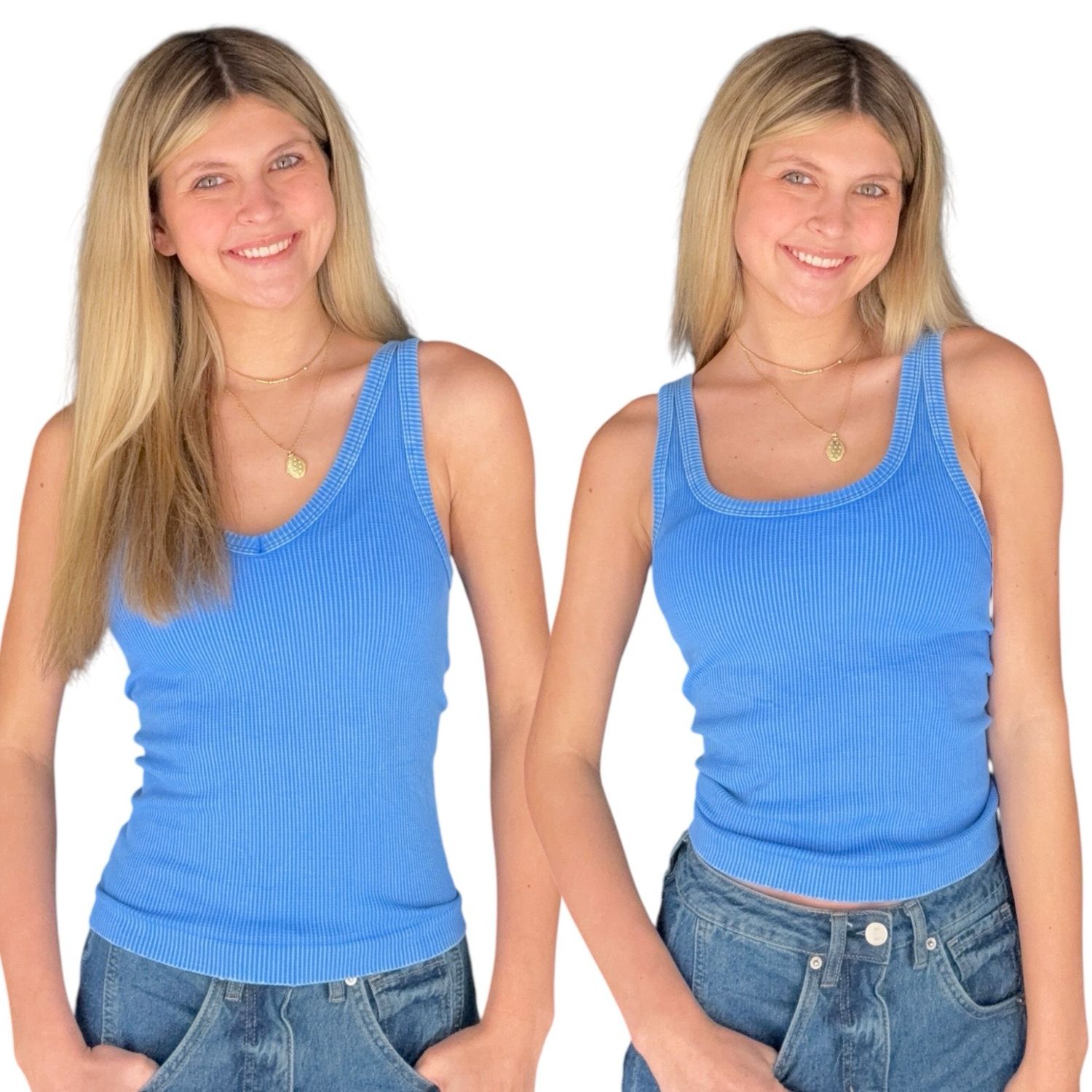 Two Way Vintage V Tank-Blu