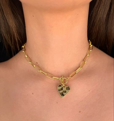 Gold Dipped Hammered Heart Necklace