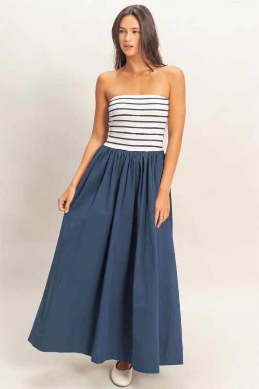 Layla Long Stripe Dress-Navy