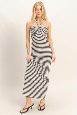 Twist Front Halter Dress-Blk