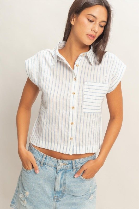 June Stripe Top-Blue