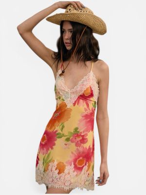 Floral &amp; Lace Silky Mini Dress