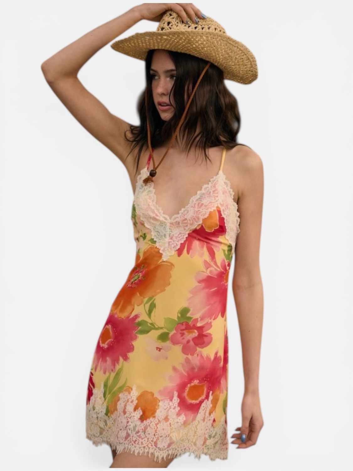 Floral &amp; Lace Silky Mini Dress